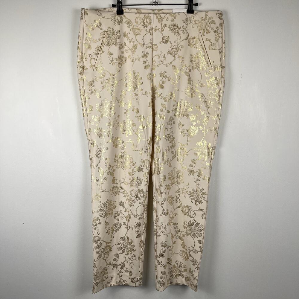 Chico's Damask Gold Cream So Slimming Juliet Slim Leg Pant Plus Size 16